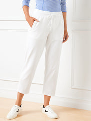 WHITE MODAL FRENCH TERRY STRAIGHT CROP PANTS | Talbots on sale