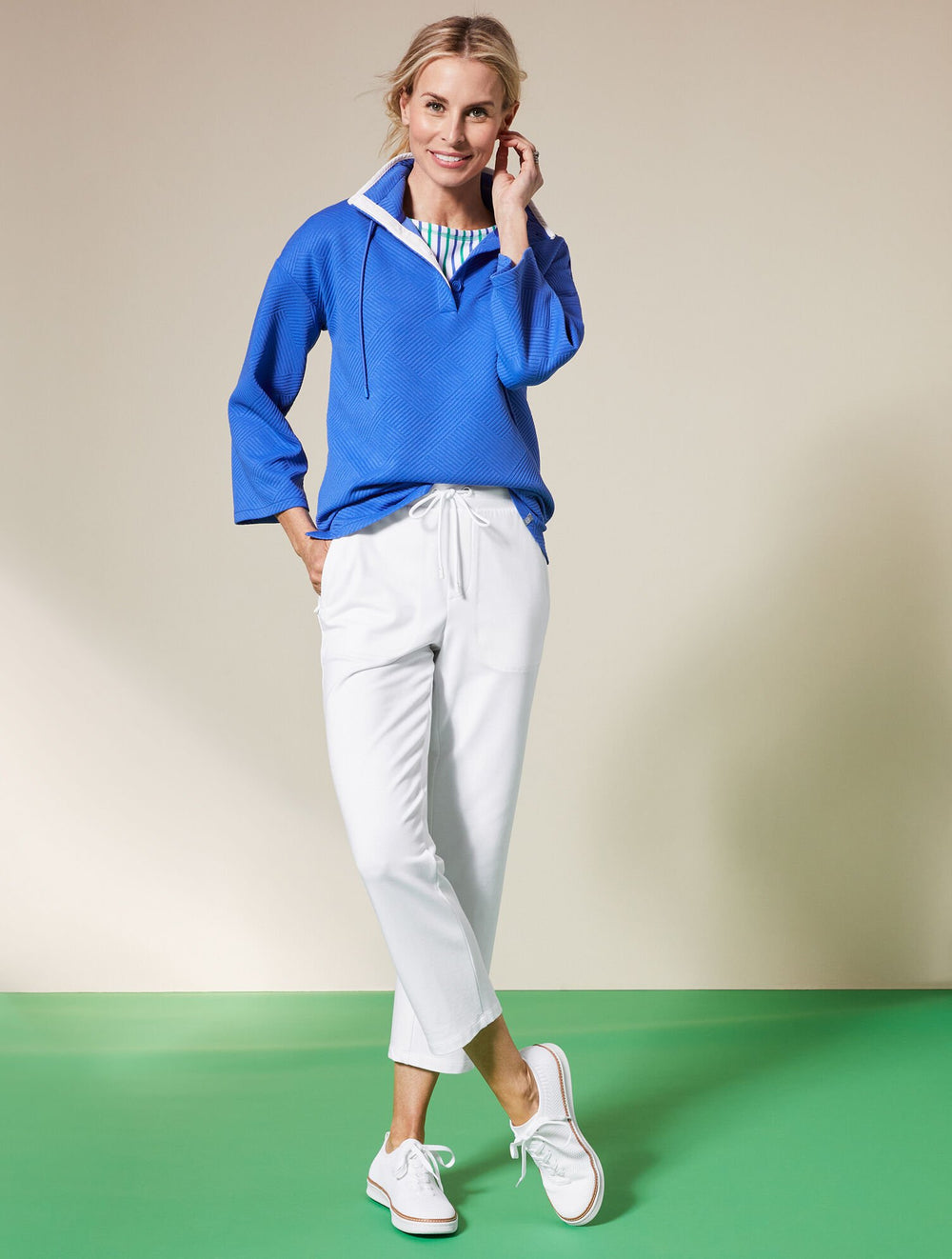WHITE MODAL FRENCH TERRY STRAIGHT CROP PANTS | Talbots on sale