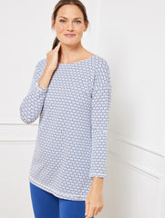 WHITE/BLACK/BISCAYNE CROSS BACK TUNIC - OUTLINED SCALLOP | Talbots outlet
