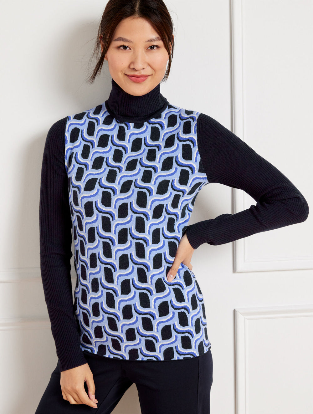 INDIGO/BLUE SKY TURTLENECK SWEATER - BIRDS EYE JACQUARD | Talbots US
