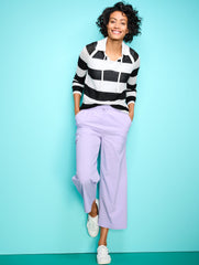 WHITE/BLACK COOLMAX® JOHNNY COLLAR SWEATER - STRIPED | Talbots US