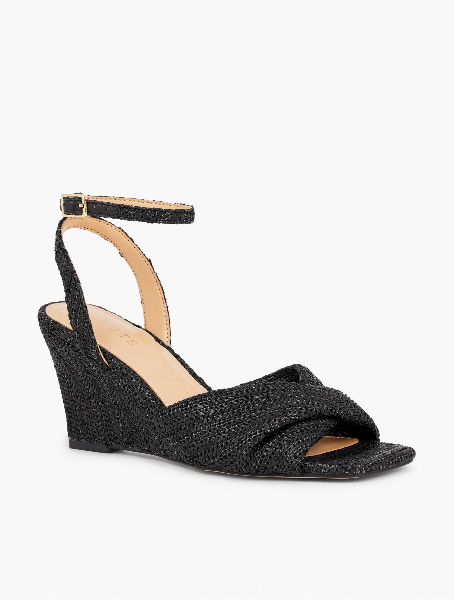 BLACK ANYA TWIST RAFFIA WEDGES | Talbots US