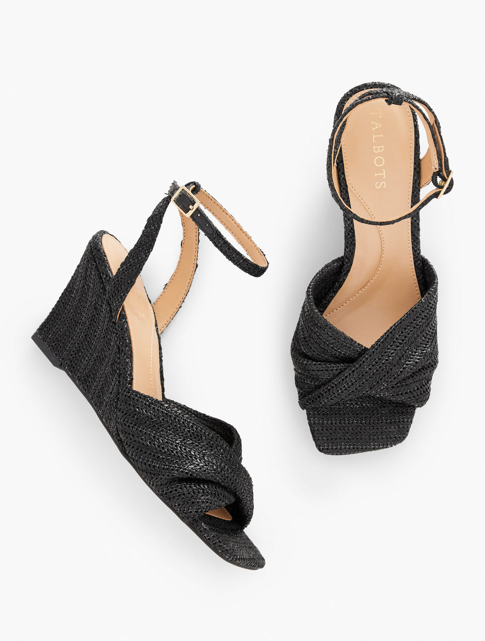 BLACK ANYA TWIST RAFFIA WEDGES | Talbots US