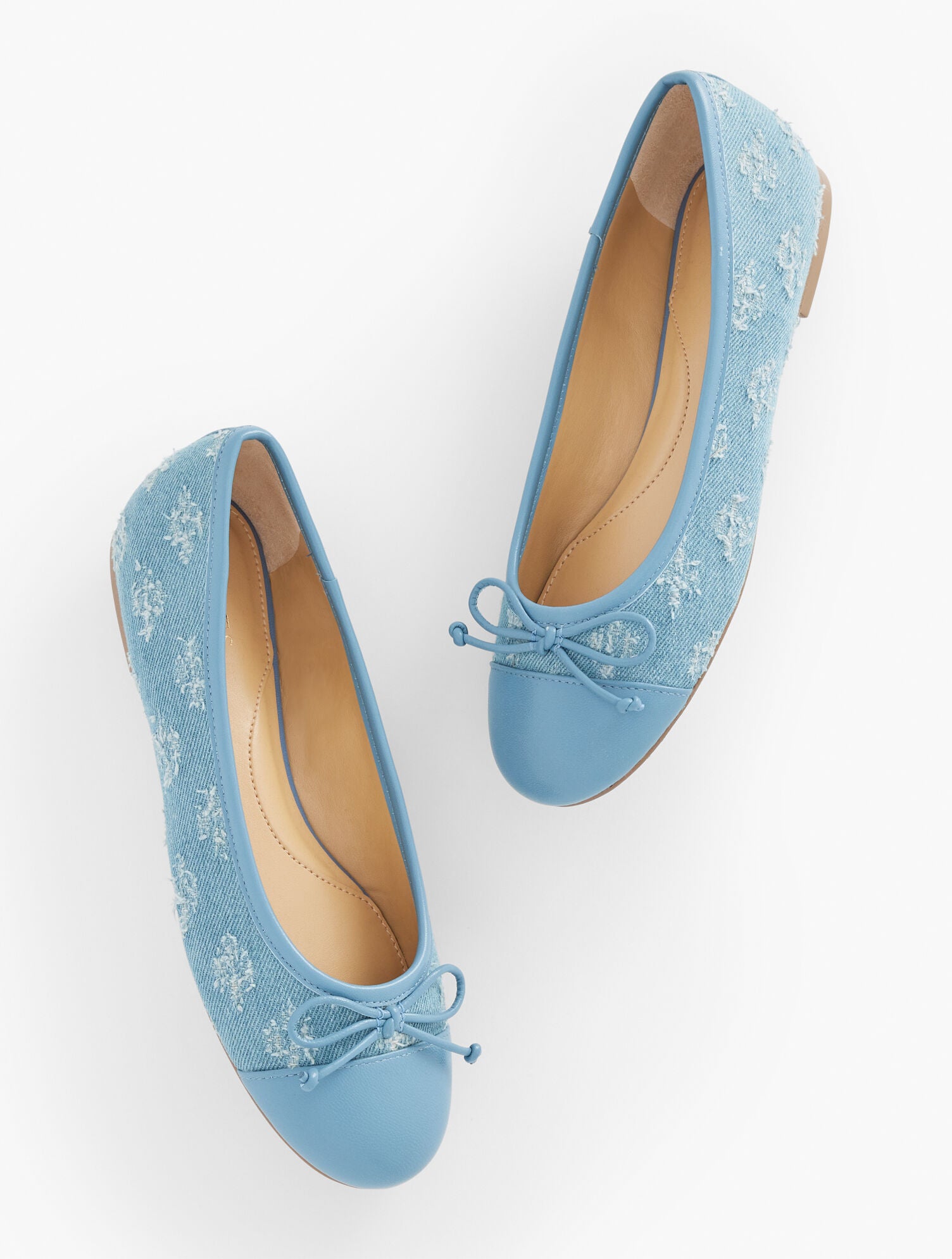 LIGHT DENIM BLAIR CAP TOE BALLET FLATS - FLORAL EMBROIDERED DISTRESSED DENIM | Talbots near me