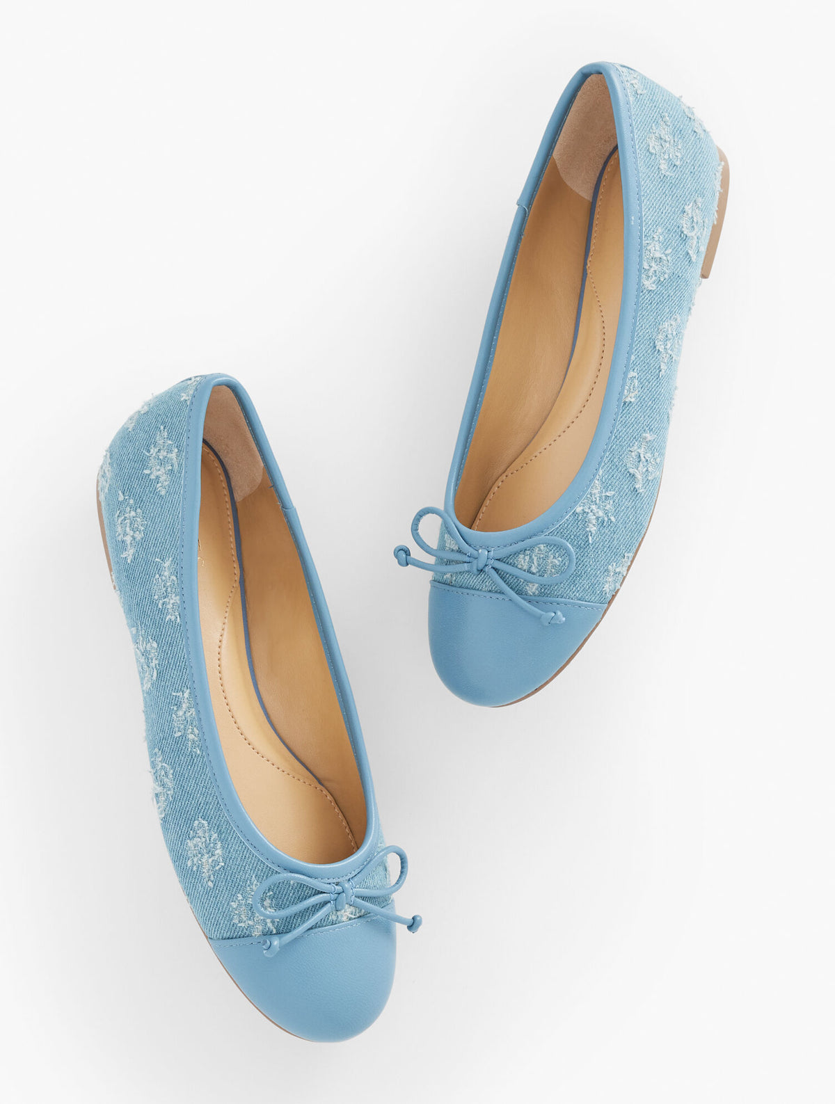 LIGHT DENIM BLAIR CAP TOE BALLET FLATS - FLORAL EMBROIDERED DISTRESSED DENIM | Talbots near me
