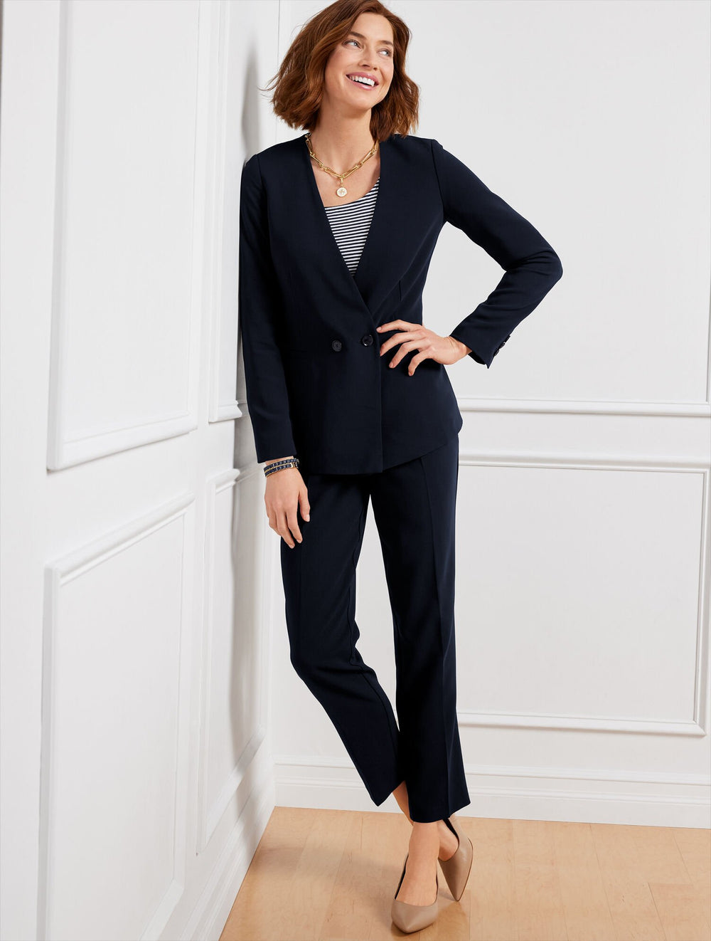 BLACK|INDIGO BLUE EASY TRAVEL TAPERED ANKLE PANTS | Talbots US