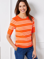 TANGERINE MULTI ELBOW SLEEVE PULLOVER - CHEERFUL STRIPE | Talbots outlet