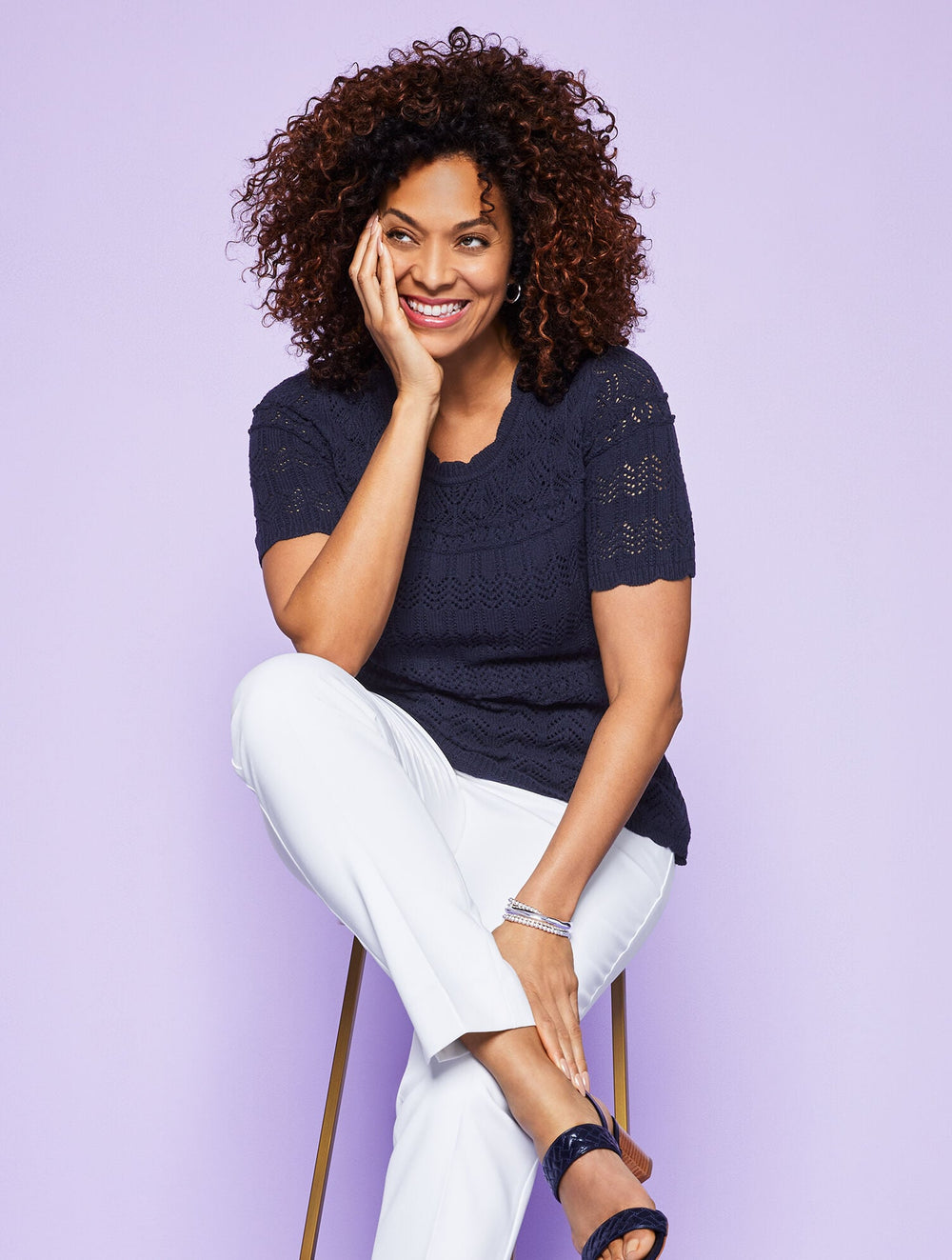 POOL BLUE MIXED POINTELLE STITCH SWEATER | Talbots online