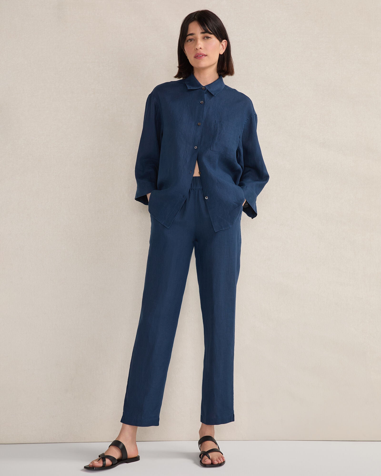 OATMEAL CROSS DYE|TWILIGHT|WIND CROSS DYE LINEN TAPERED PANTS | Talbots for sale
