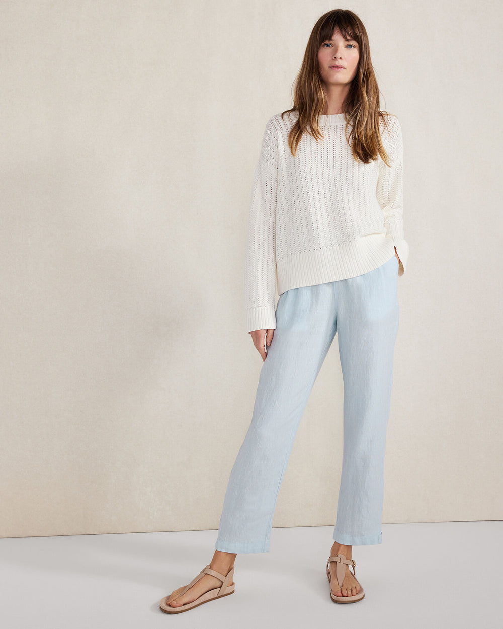 OATMEAL CROSS DYE|TWILIGHT|WIND CROSS DYE LINEN TAPERED PANTS | Talbots for sale