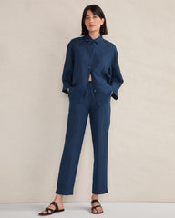 OATMEAL CROSS DYE|TWILIGHT|WIND CROSS DYE LINEN TAPERED PANTS | Talbots for sale