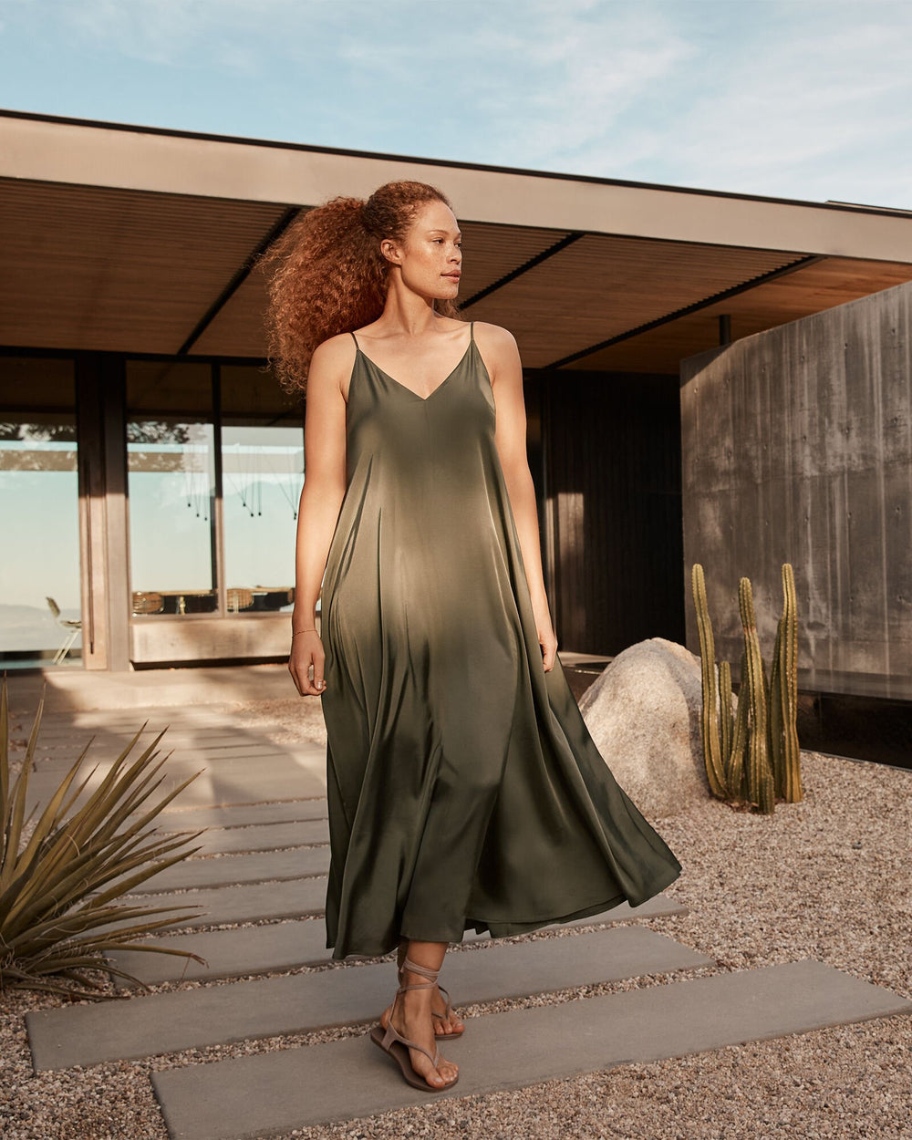 BLACK|TUSCAN OLIVE|TWILIGHT SILKY MAXI DRESS | Talbots sale