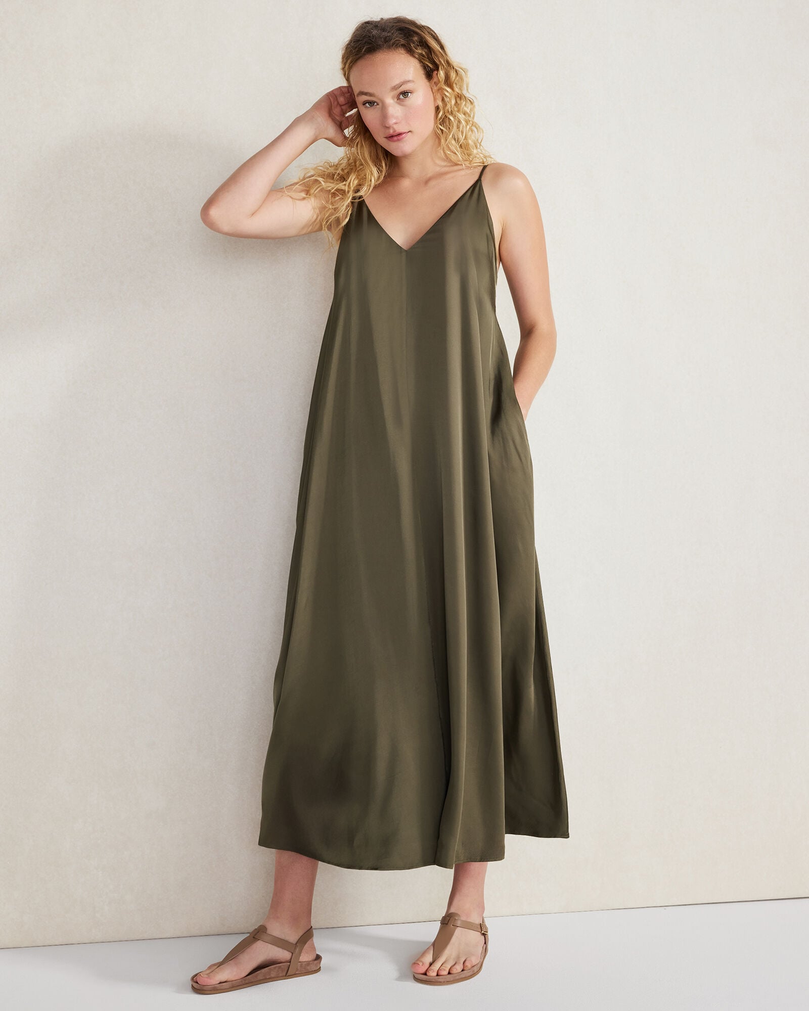 BLACK|TUSCAN OLIVE|TWILIGHT SILKY MAXI DRESS | Talbots sale