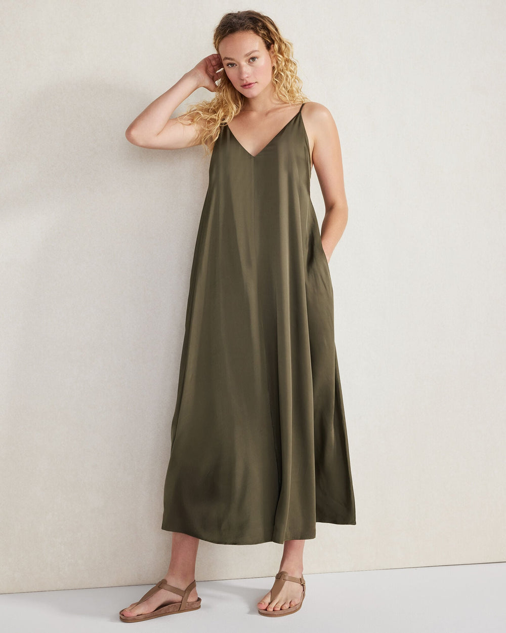 BLACK|TUSCAN OLIVE|TWILIGHT SILKY MAXI DRESS | Talbots sale