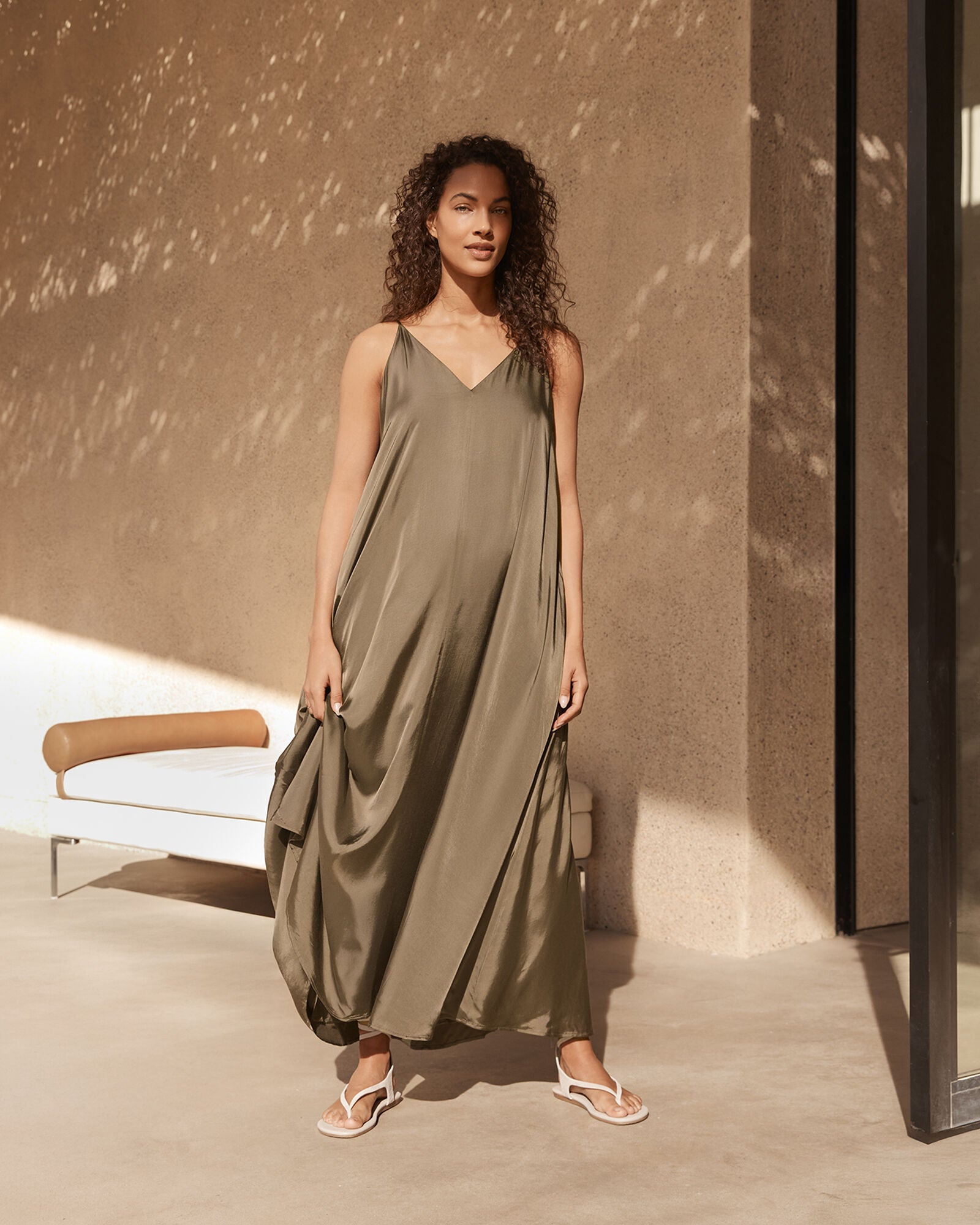 BLACK|TUSCAN OLIVE|TWILIGHT SILKY MAXI DRESS | Talbots sale