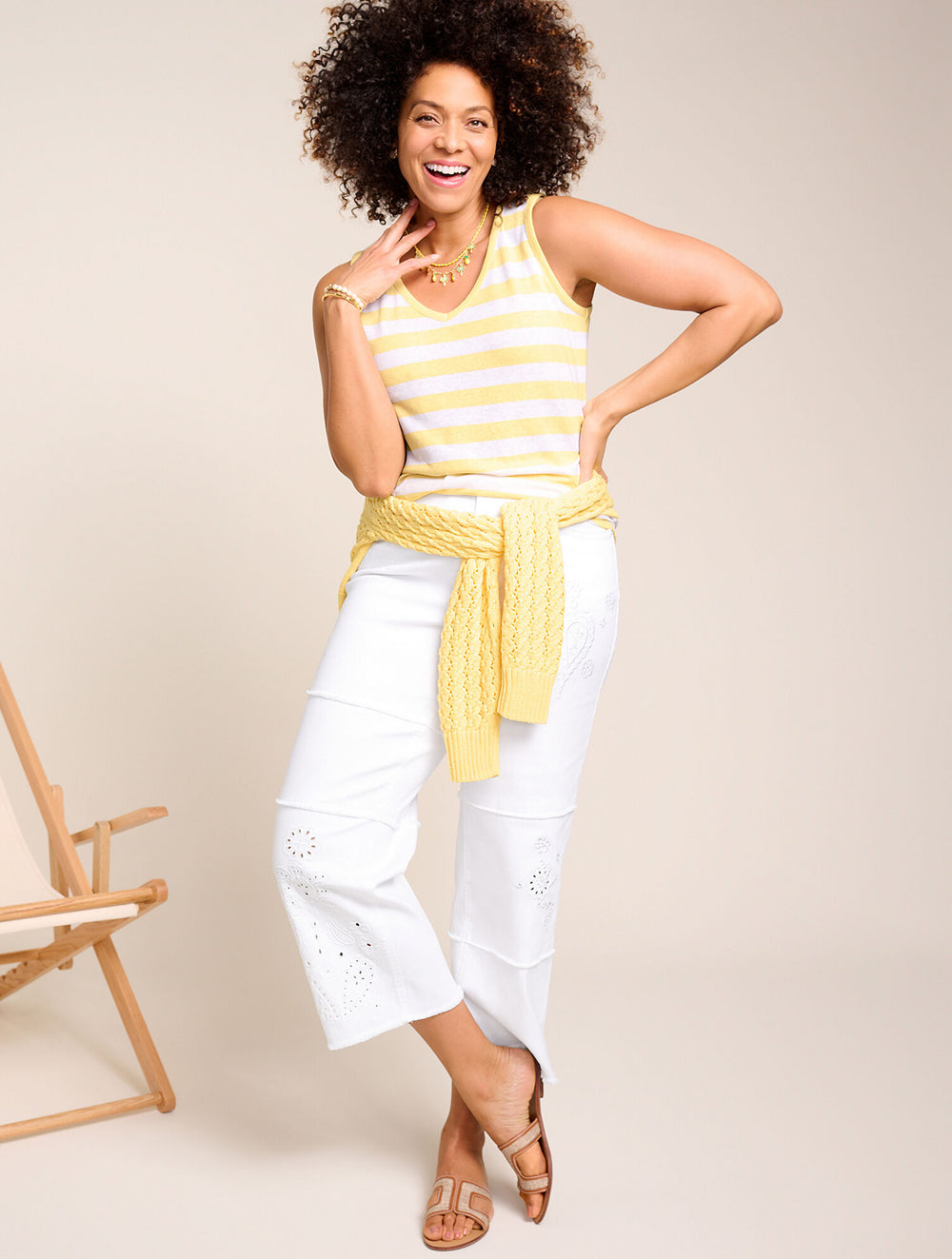 BLUE IRIS/WHITE|DAISY/WHITE LINEN BLEND V-NECK TANK | Talbots on sale