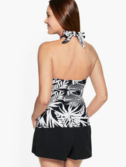 BLACK MULTI SUN OCEAN SAND RUCHED HALTER TANKINI - SILHOUETTE FERNS | Talbots discount