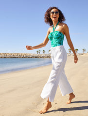 SIMPLY GREEN MULTI SUN OCEAN SAND RUCHED HALTER ONE PIECE - VINEYARD FLORAL | Talbots sale