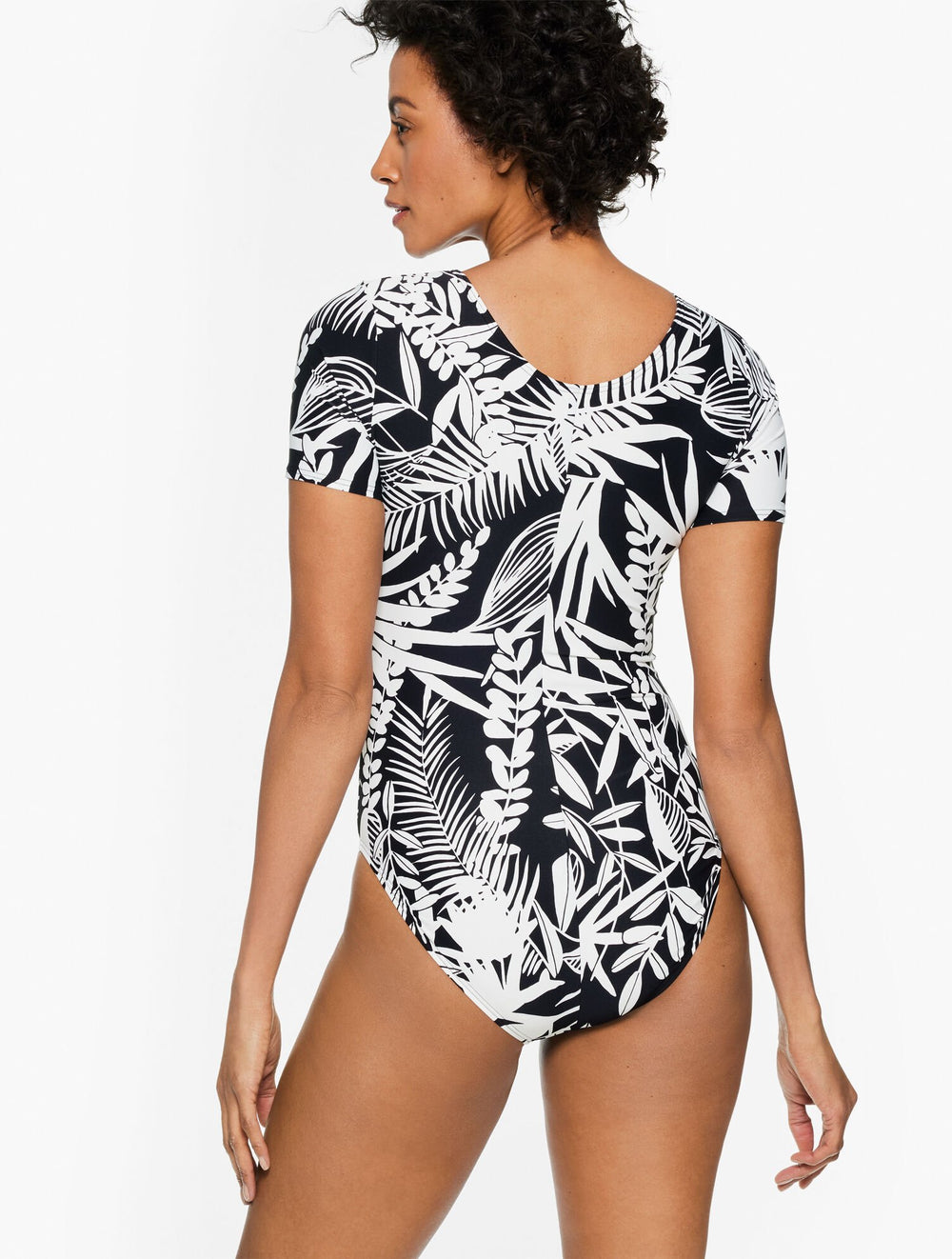 BLACK MULTI SUN OCEAN SAND SHORT SLEEVE ONE PIECE - SILHOUETTE FERNS | Talbots near me