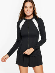BLACK/WHITE SUN OCEAN SAND ZIP FRONT JACKET - COLORBLOCK | Talbots discount