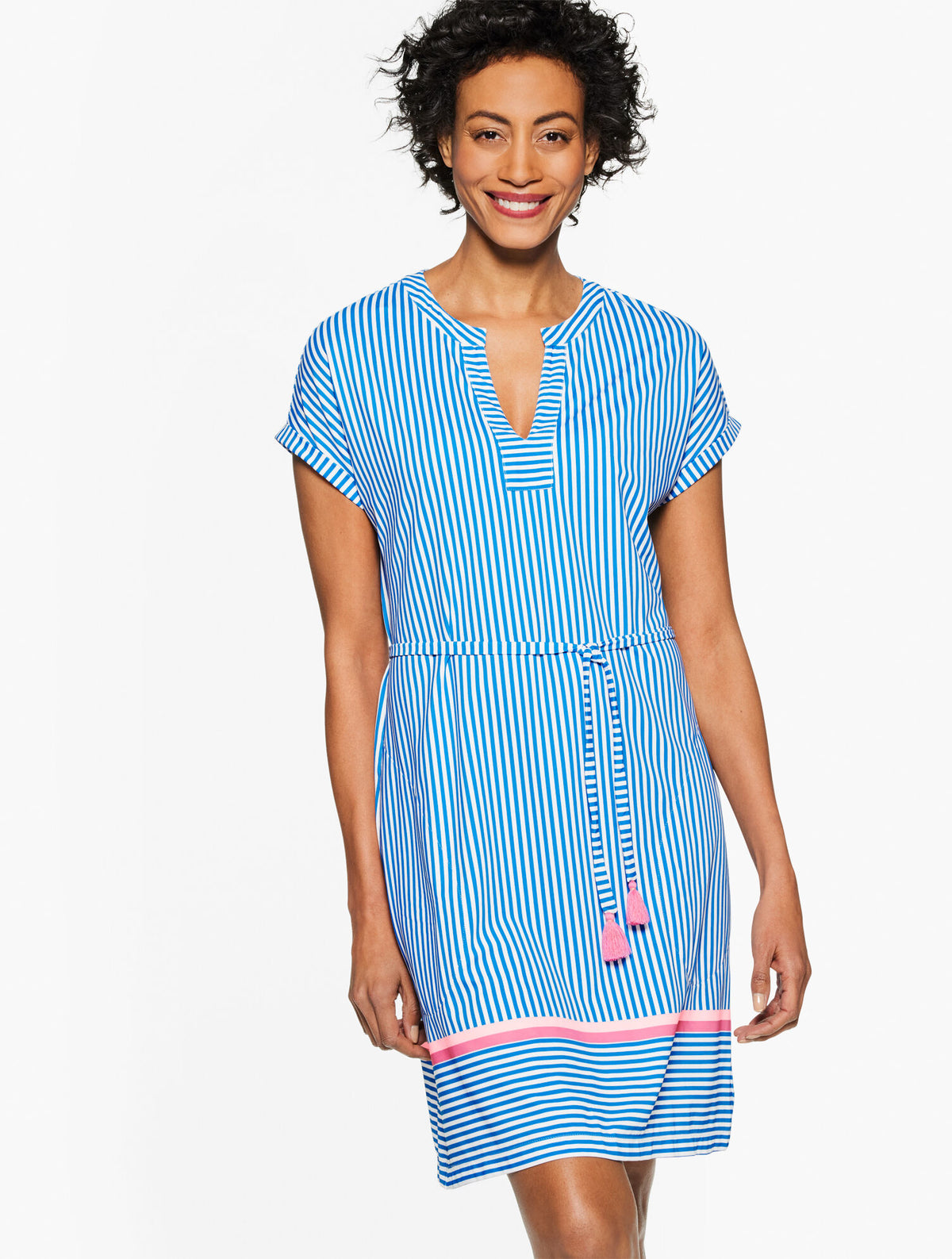 FRENCH BLUE MULTI CABANA LIFE® CRYSTAL COVE TIE WAIST COVER-UP - STRIPE | Talbots outlet