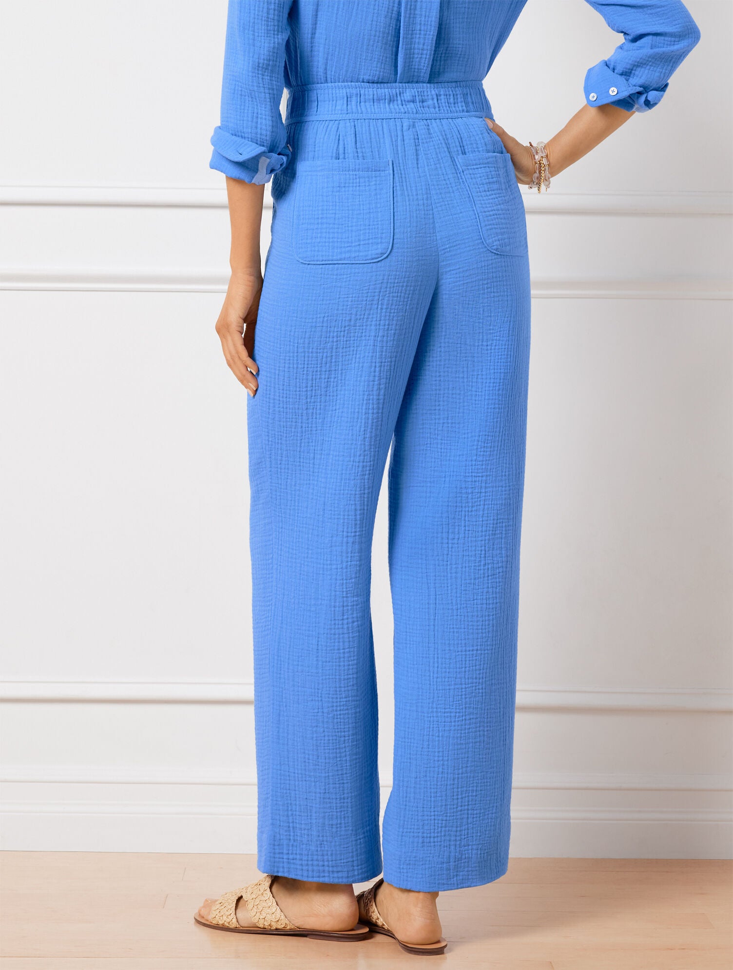 SUNSET ROSE AIRY GAUZE WIDE LEG PANTS | Talbots for sale
