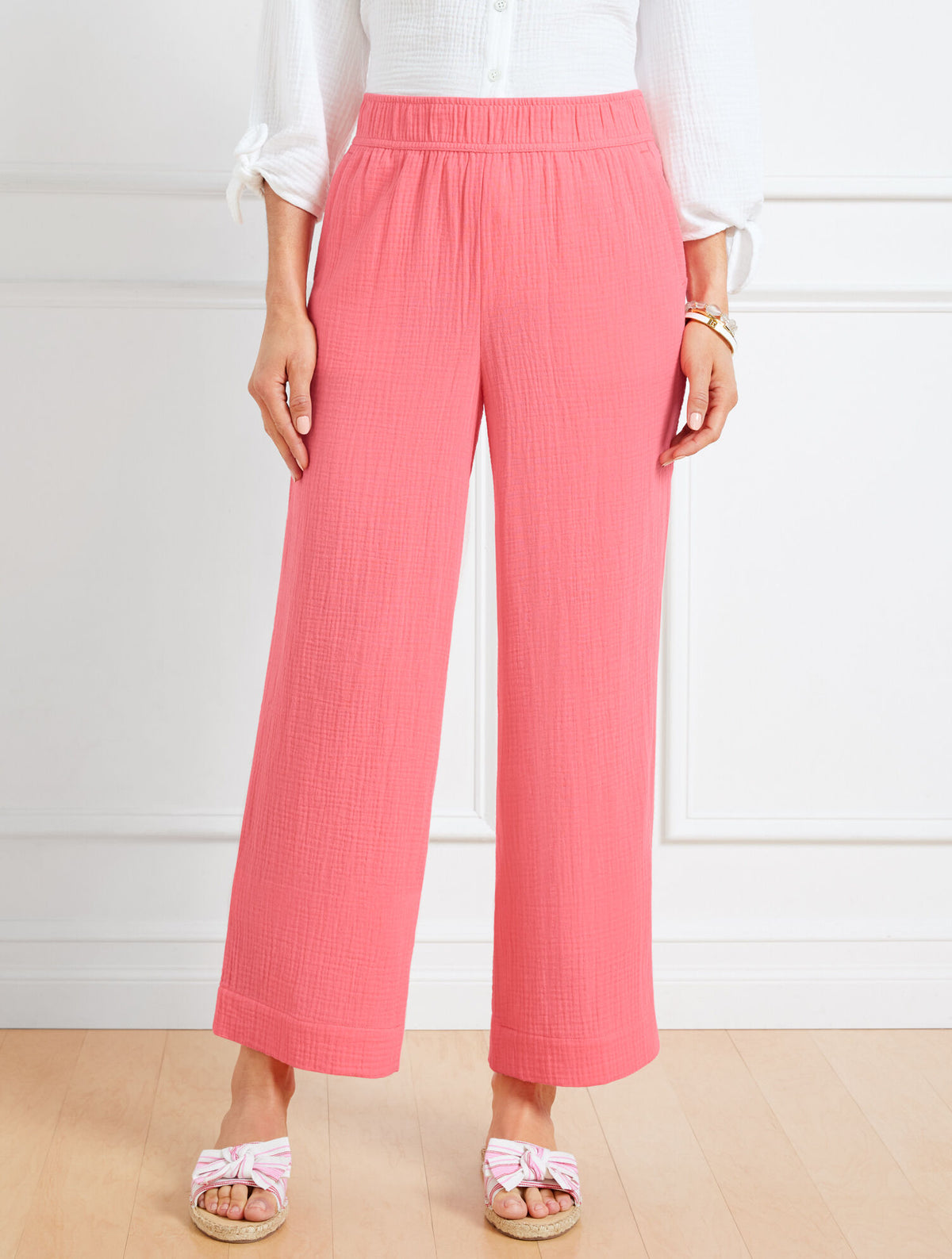 SUNSET ROSE AIRY GAUZE WIDE LEG PANTS | Talbots for sale