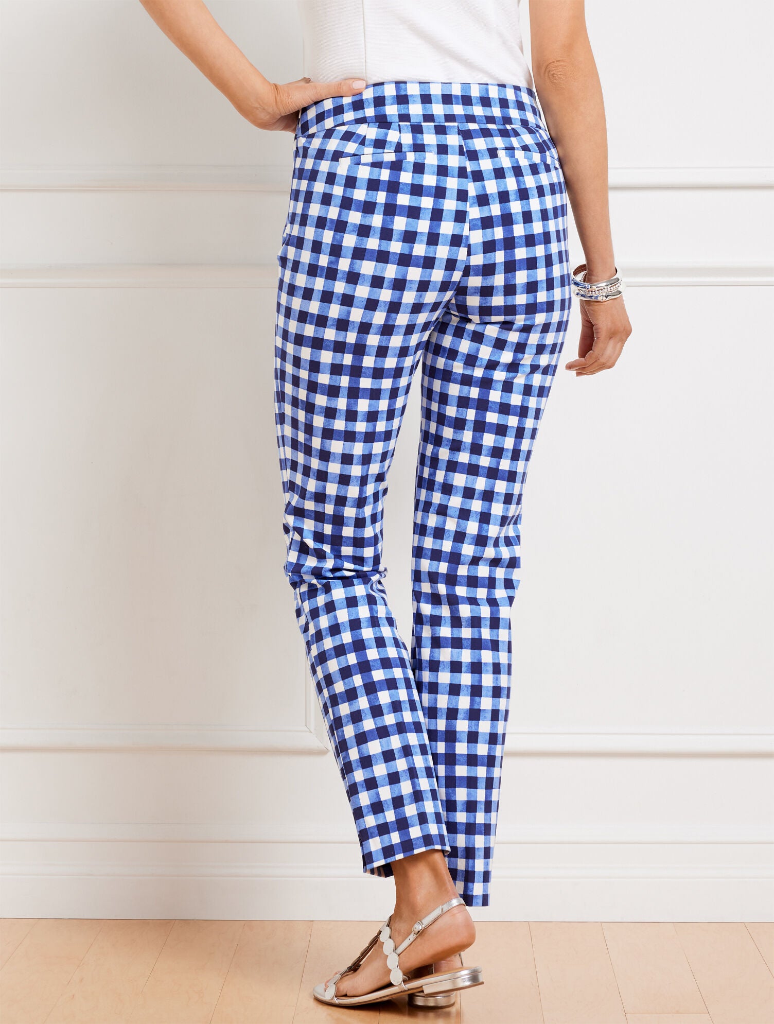 WHITE/BLUE IRIS TALBOTS CHATHAM ANKLE PANTS - GINGHAM | Talbots US