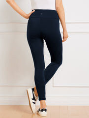 LOVELY CORAL PERFORMANCE INTERLOCK MESH BLOCK LEGGINGS | Talbots sale