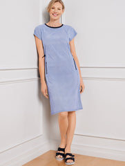 WHITE/INDIA INK LIGHTWEIGHT WOVEN STRETCH BUNGEE CORD DRESS - SCALLOP | Talbots discount