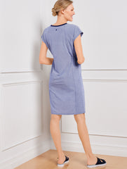 WHITE/INDIA INK LIGHTWEIGHT WOVEN STRETCH BUNGEE CORD DRESS - SCALLOP | Talbots discount