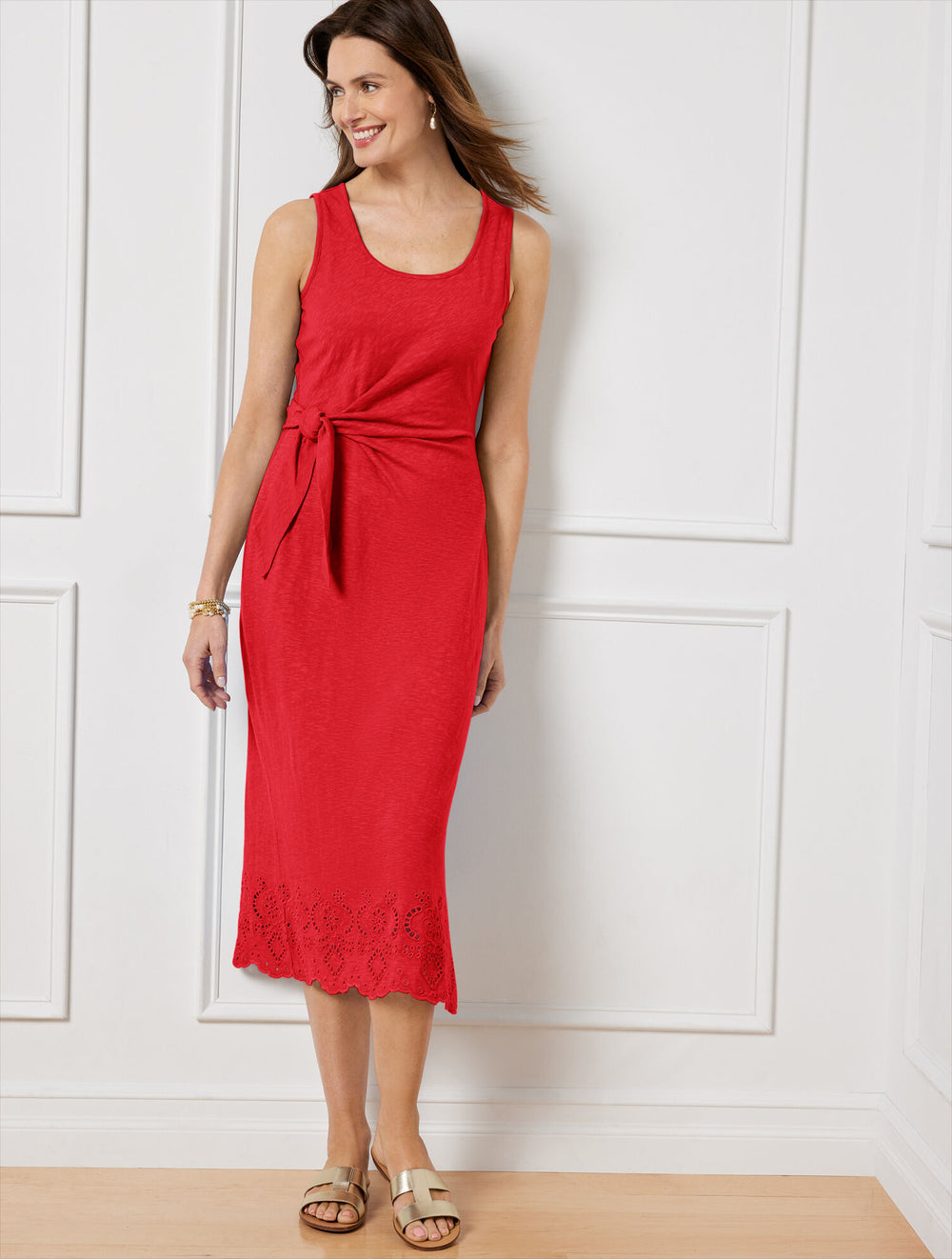 BRIGHT APPLE NANTUCKET SLUB SLEEVELESS SIDE TIE MIDI DRESS | Talbots discount