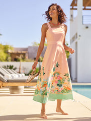 TROPICAL PEACH MULTI LINEN MAXI DRESS - SUNSET HORIZON | Talbots near me