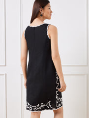 BLACK EMBROIDERED LINEN COTTON SHIFT DRESS | Talbots sale