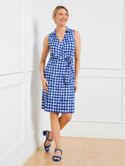 WHITE/BLUE IRIS EFFORTLESS JERSEY KELLEY DRESS - GINGHAM | Talbots US