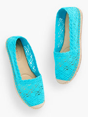 POOL BLUE IZZY ESPADRILLE FLATS - FLORAL HONEYCOMB CROCHET | Talbots discount