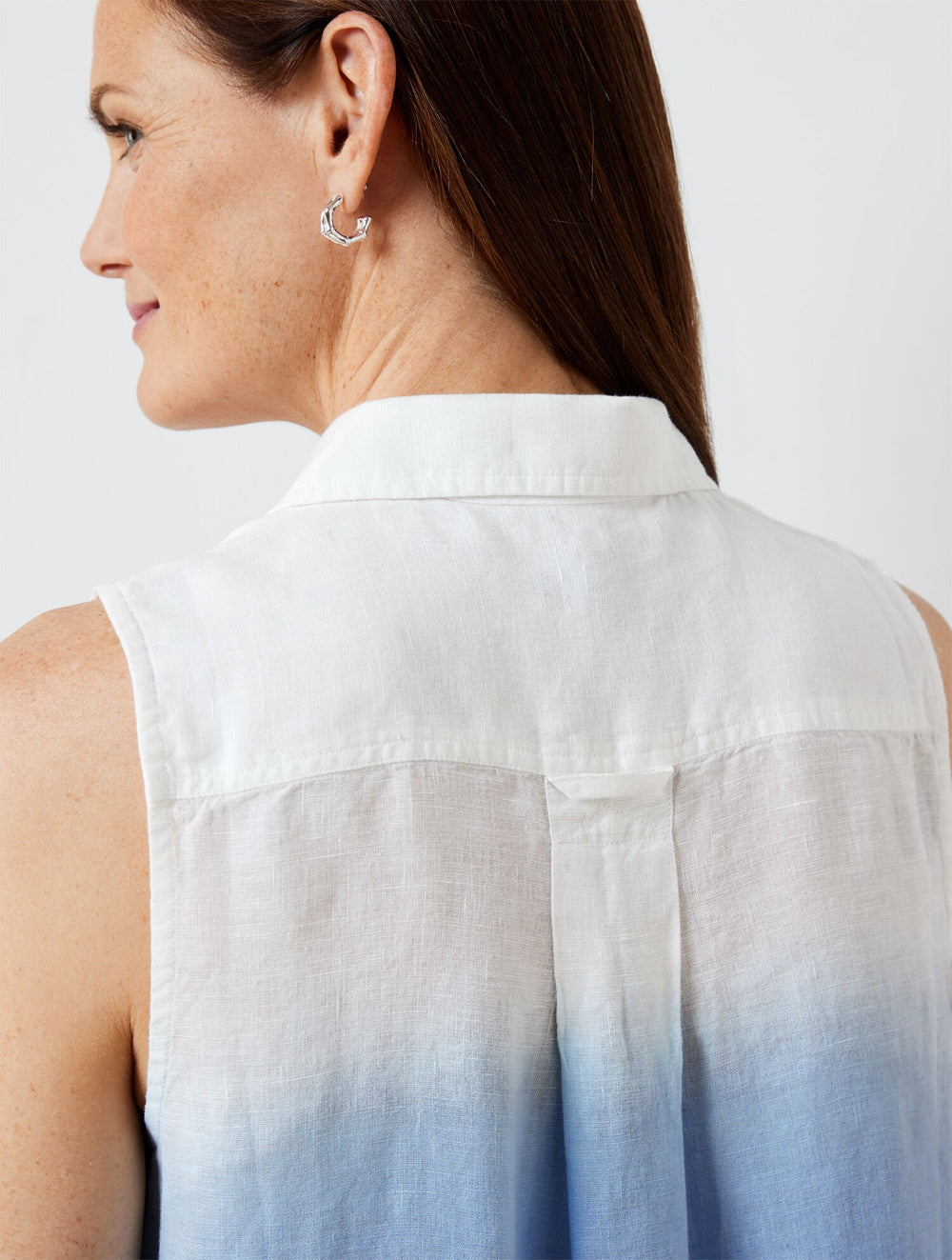 TONAL BLUES SLEEVELESS SIDE BUTTON LINEN POPOVER - DIP DYE | Talbots for sale