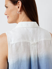 TONAL BLUES SLEEVELESS SIDE BUTTON LINEN POPOVER - DIP DYE | Talbots for sale