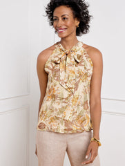 IVORY MULTI TIE NECK HALTER TOP - CLIMBING FLORAL | Talbots near me