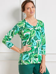 VIVID TURQUOISE MULTI V-NECK PULLOVER - ISLE FRONDS | Talbots outlet