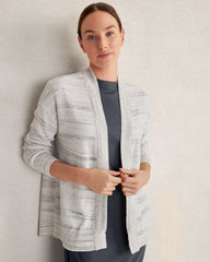 WHITE/IRIS ORGANIC COTTON SPACEDYE CARDIGAN | Talbots discount