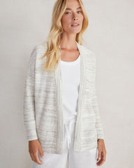 WHITE/IRIS ORGANIC COTTON SPACEDYE CARDIGAN | Talbots sale