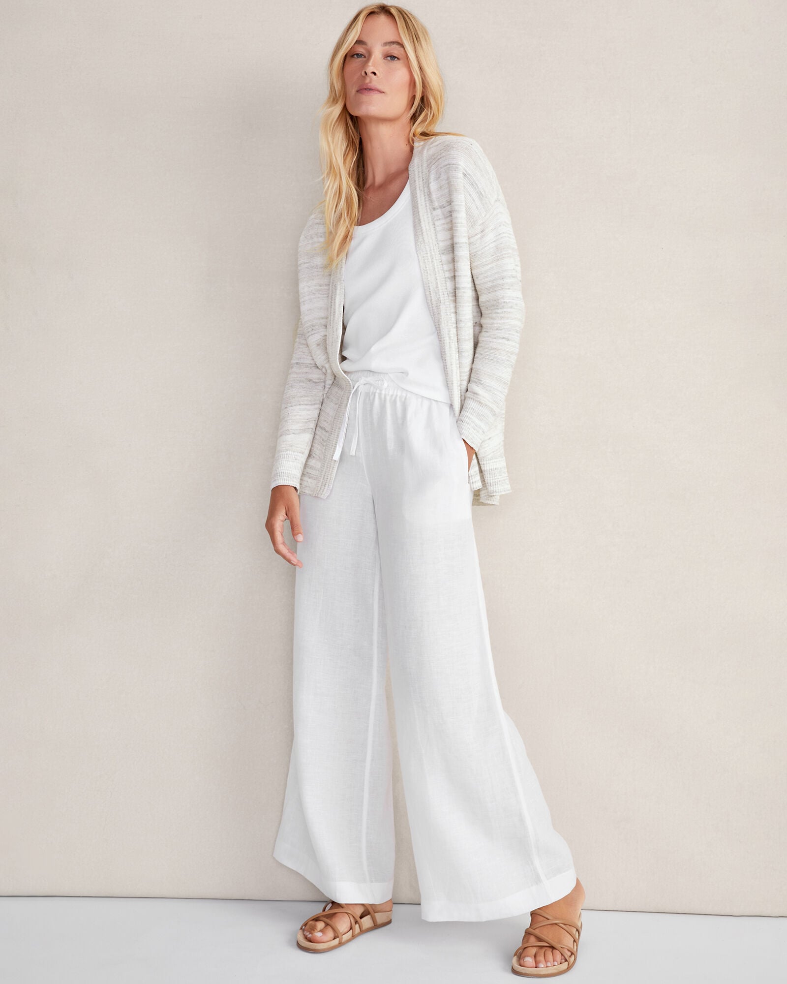 WHITE/IRIS ORGANIC COTTON SPACEDYE CARDIGAN | Talbots discount