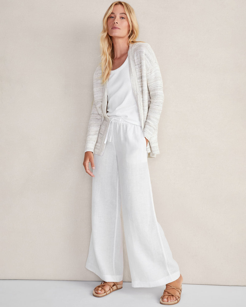 WHITE/IRIS ORGANIC COTTON SPACEDYE CARDIGAN | Talbots discount