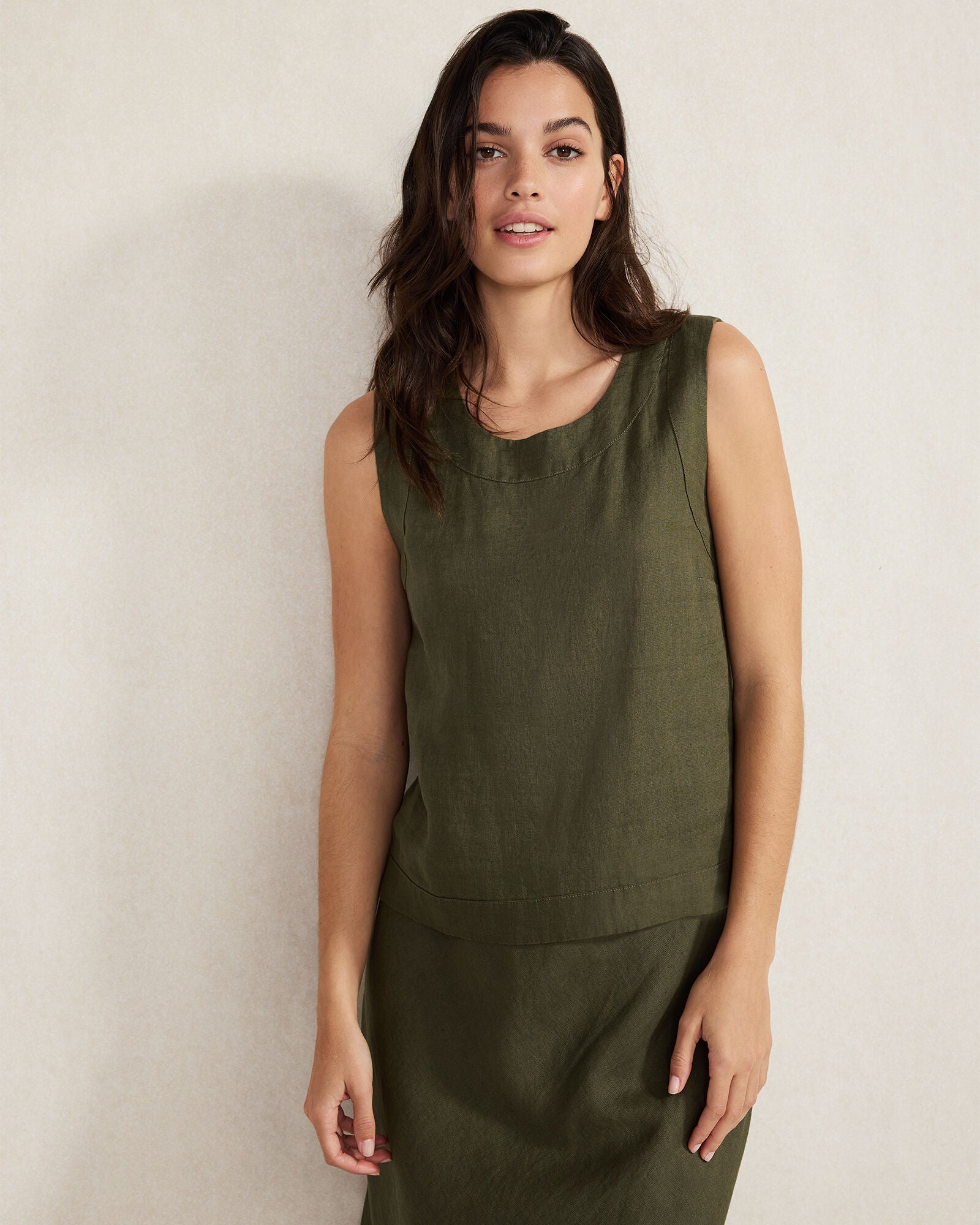 OLIVE|SIENNA LINEN SLEEVELESS TOP | Talbots sale