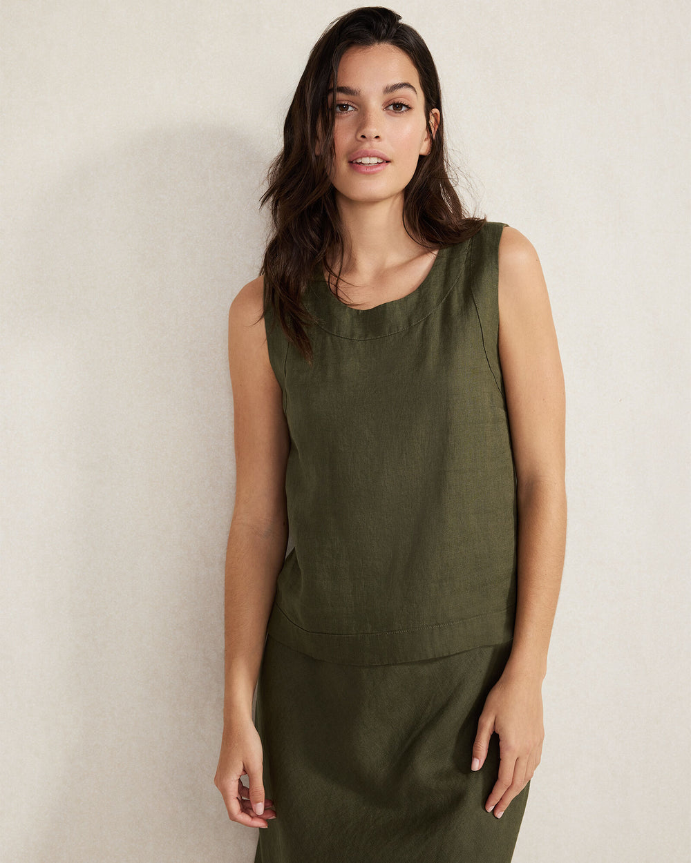 OLIVE|SIENNA LINEN SLEEVELESS TOP | Talbots sale