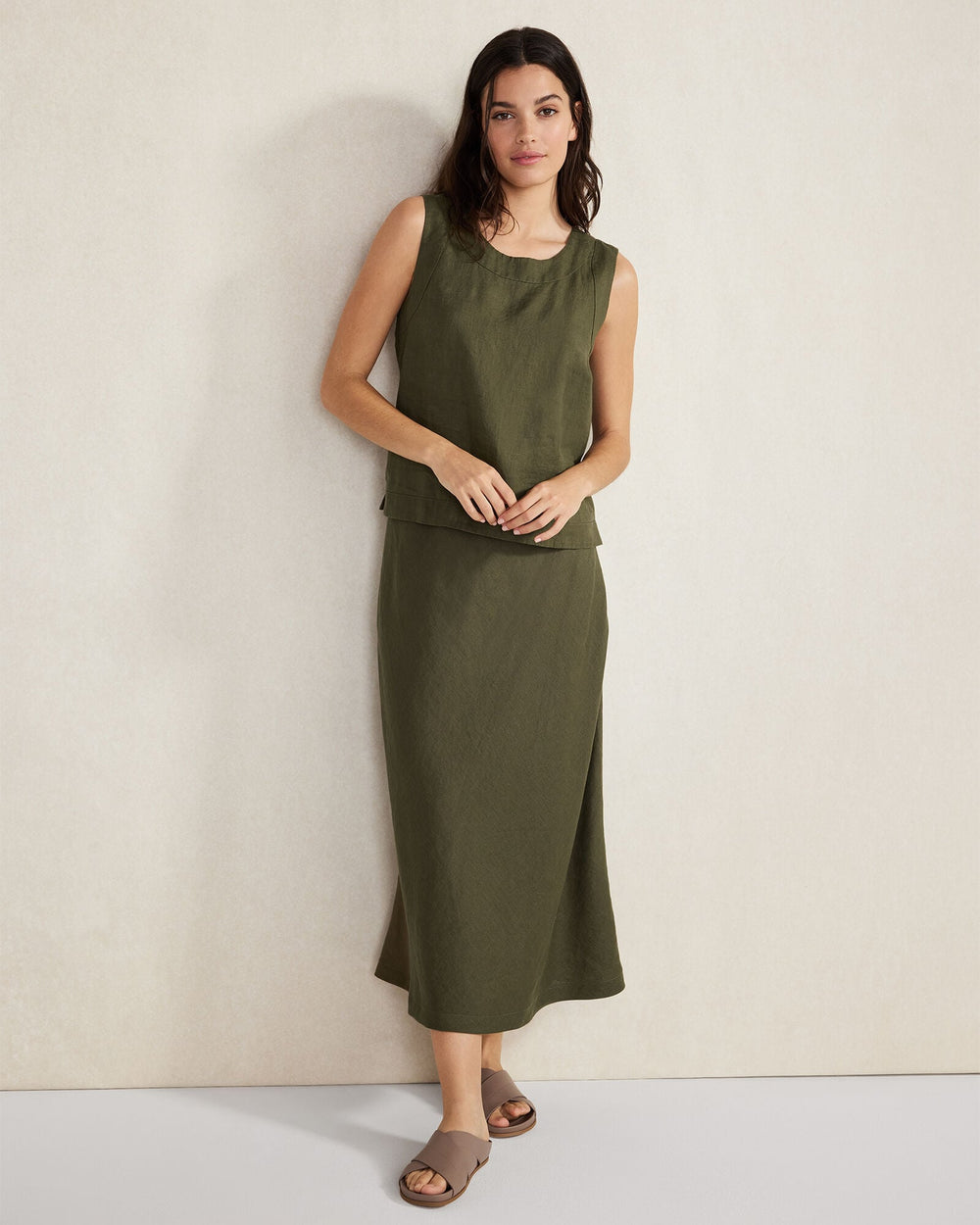 OLIVE|SIENNA LINEN SLEEVELESS TOP | Talbots sale