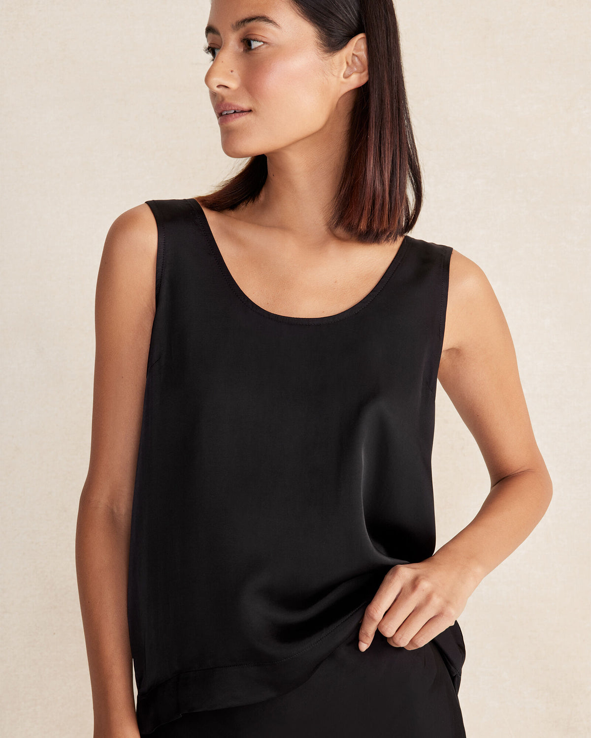 BLACK SILKY SCOOP NECK TANK | Talbots outlet
