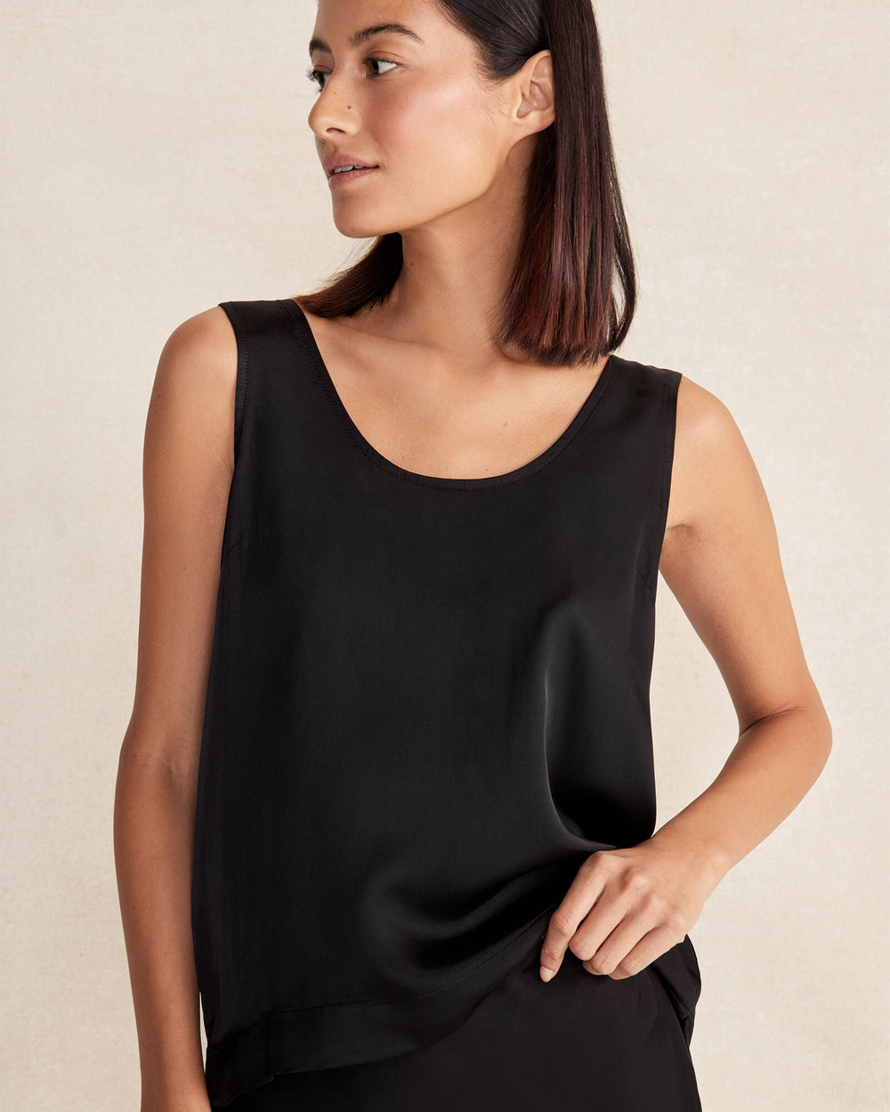 BLACK SILKY SCOOP NECK TANK | Talbots online