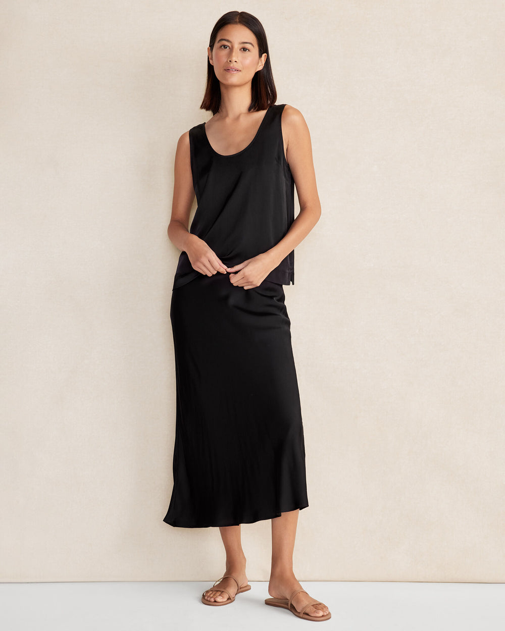BLACK SILKY SCOOP NECK TANK | Talbots outlet